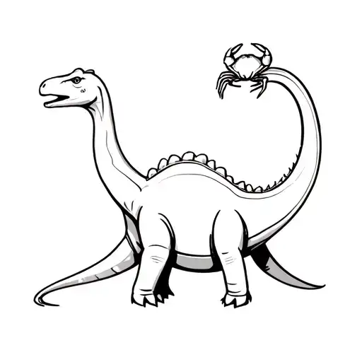brontosaurus with a small crab on its head tattoo design idea