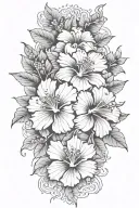 add korean traditional pattern on the background and on the middle, add some hibiscus flowers vertically tattoo design idea
