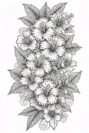 add korean traditional pattern on the background and on the middle, add some hibiscus flowers vertically tattoo design idea