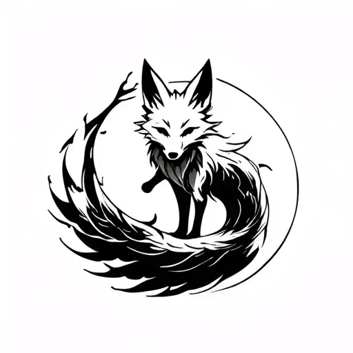 nine tailed fox full body tattoo design idea