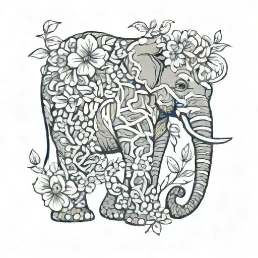 elephant wrapped in flower vine winding tattoo design idea