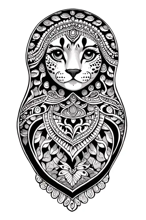 matrushka doll mendhi cheetah print surrounded tattoo design idea