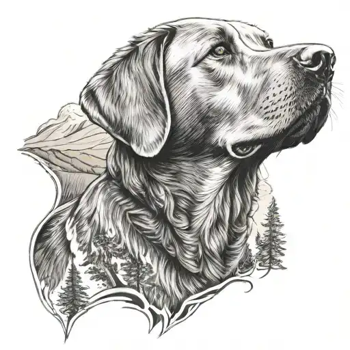 Labrador with scenery tattoo tattoo design idea