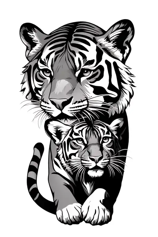 tigress and cub playing tattoo design idea