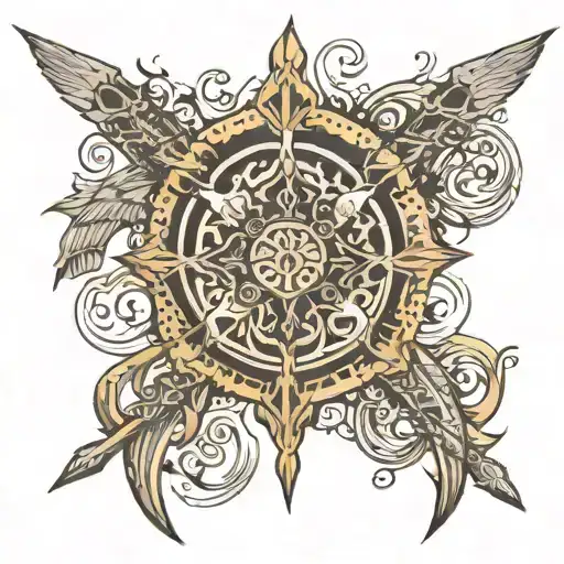 hindu weapons vertically aligned on back tattoo tattoo design idea