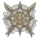 hindu weapons vertically aligned on back tattoo tattoo design idea