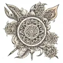 hindu weapons vertically aligned on back tattoo tattoo design idea