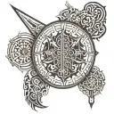 hindu weapons vertically aligned on back tattoo tattoo design idea