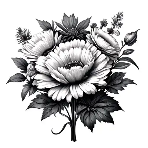 birthflower 2 may, April, July, march, December birth flower bouquet tattoo design idea