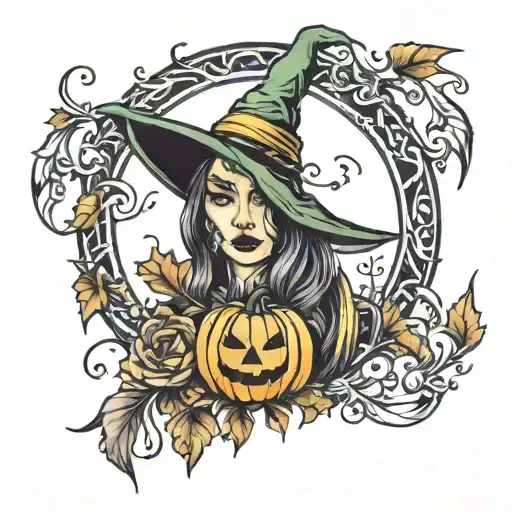 halloween fall witchy tattoo tattoo design idea