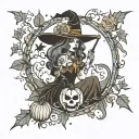halloween fall witchy tattoo tattoo design idea