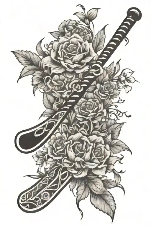 field hockey stick in flowers intertwined tattoo design idea