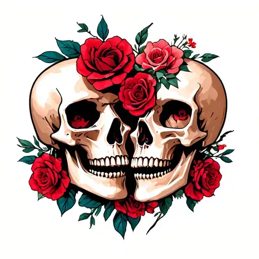 heart-shaped design made of two skulls facing each other—an eye-catching blend of anatomical and romantic elements. tattoo design idea