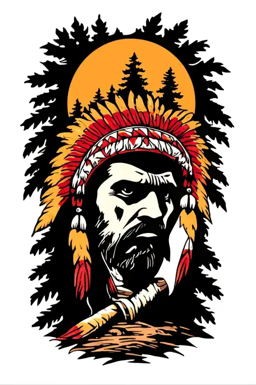 Cherokee forest scene tattoo design idea