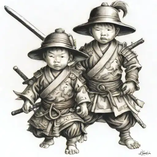 2 samurai children, do not leave me tattoo design idea