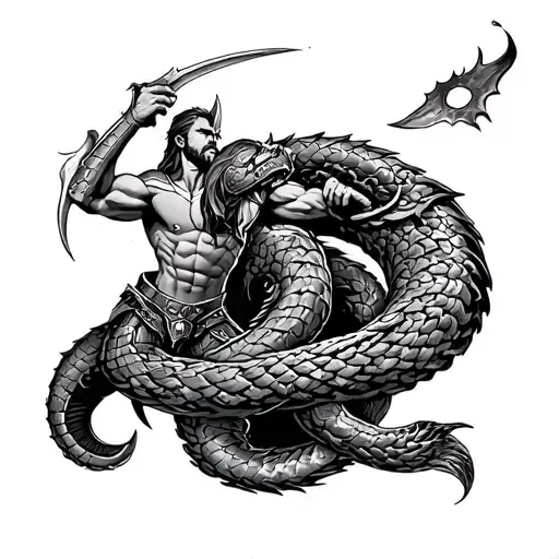 Thor fighting Jörmungandr tattoo design idea