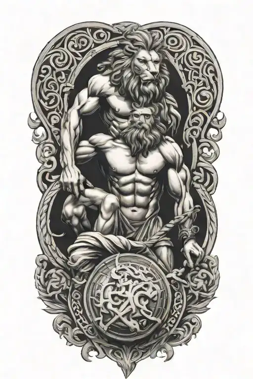 Atlas Holding The World With Lion Greek God with celtic tattoos tattoo design idea