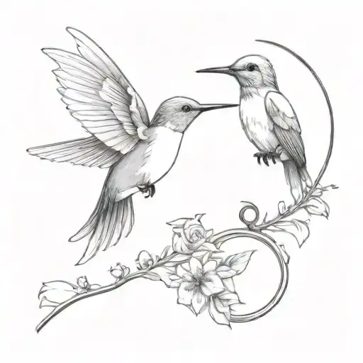 a hummingbird and a cardinal with a pocket watch   tattoo design idea