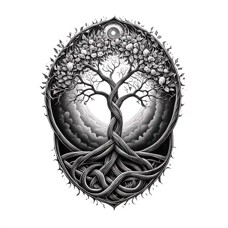 infinite knot tree of life intertwined with circle of life tattoo design idea