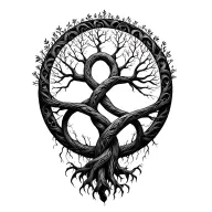 infinite knot tree of life intertwined with circle of life tattoo design idea