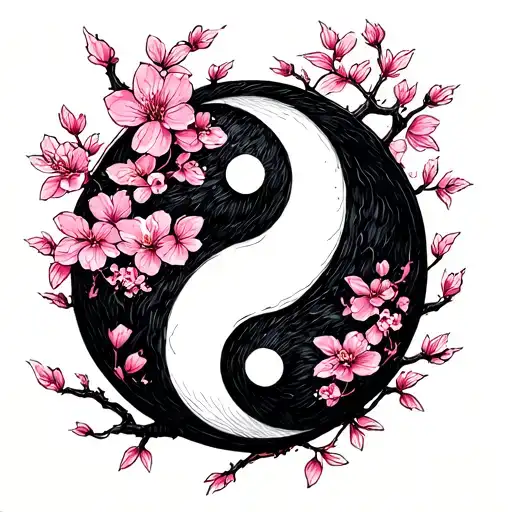 Panda Yin Yang Cherry Blossom tattoo design idea