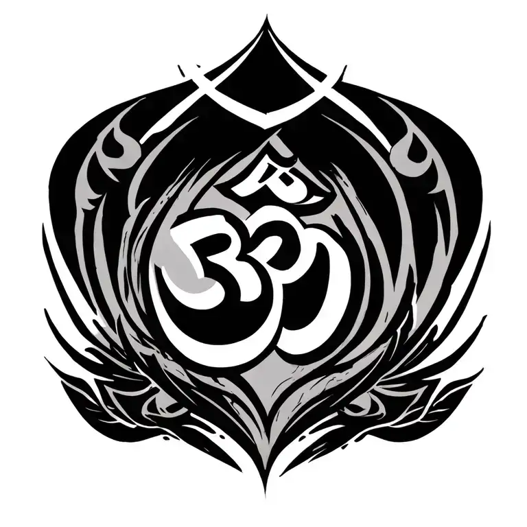 Create a tattoo with the words "Om Namah shivaya" in the style of the john wick tattoo across the upper shoulders  tattoo design idea
