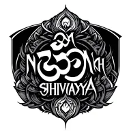 Create a tattoo with the words "Om Namah shivaya" in the style of the john wick tattoo across the upper shoulders  tattoo design idea