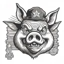 supee cartoonish vintage looney toons style pigs head with crossed out eyes where the eyes should be wearing a cops hat tattoo design idea
