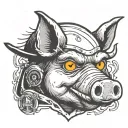 supee cartoonish vintage looney toons style pigs head with crossed out eyes where the eyes should be wearing a cops hat tattoo design idea