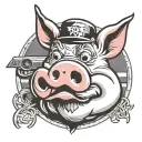 supee cartoonish vintage looney toons style pigs head with crossed out eyes where the eyes should be wearing a cops hat tattoo design idea