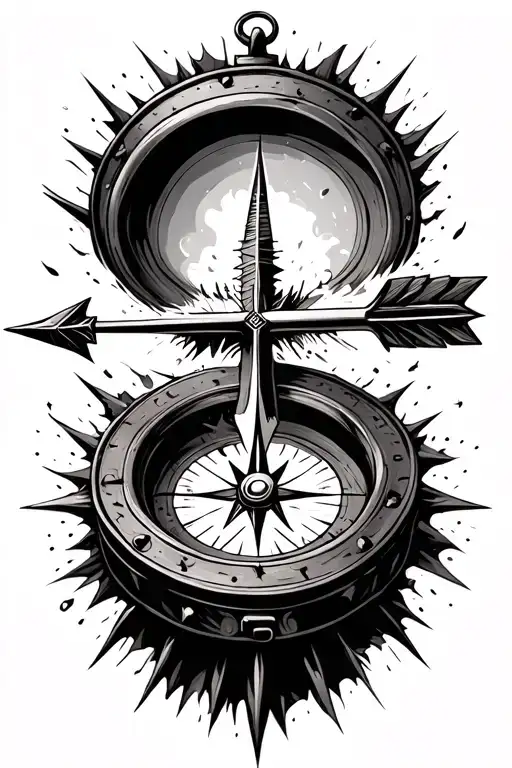 arrow smashing through a compass tattoo design idea