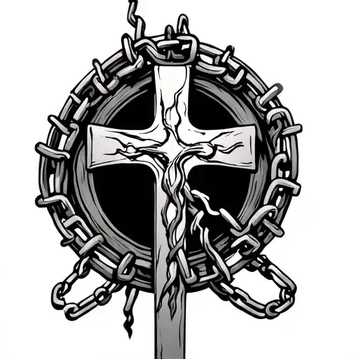Cross With Broken Chains tattoo design idea