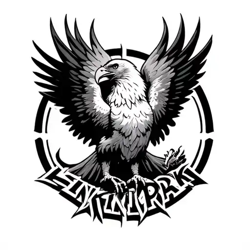 linkin park hybrid theory logo incorporated with eagle rising tattoo design idea