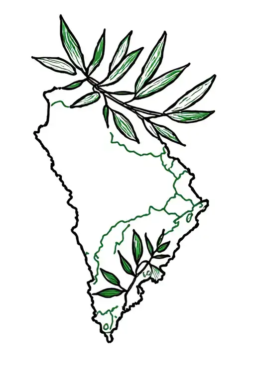 outline of Palestine with olive branch inside tattoo design idea