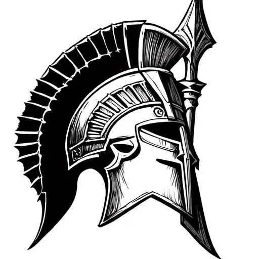 Spartan Helmet With Spear tattoo design idea