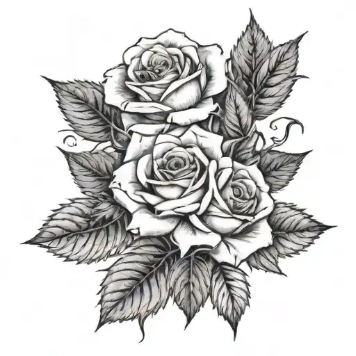 wgite roses with weed leafes follow the same tattoo design idea