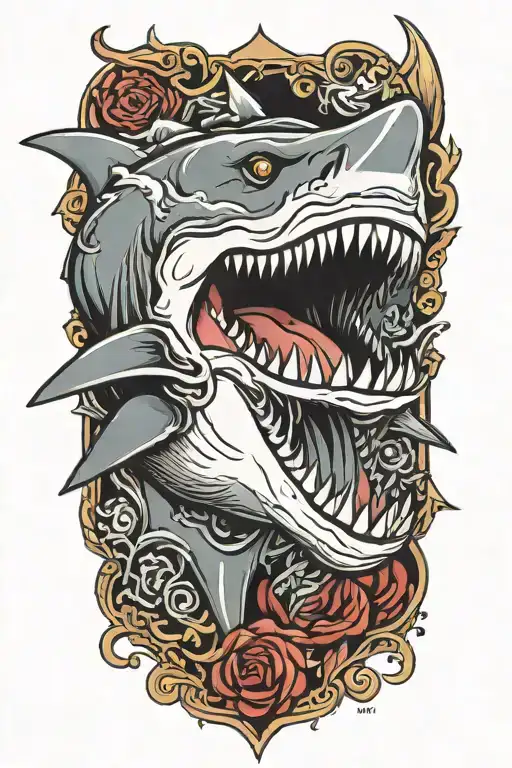 shark with mouth wide open tattoo design idea