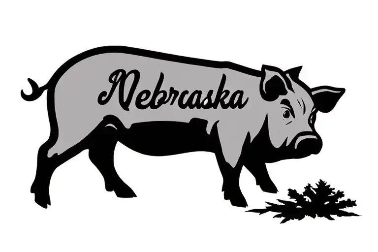 pig outline with brand of Nebraska state outline tattoo design idea