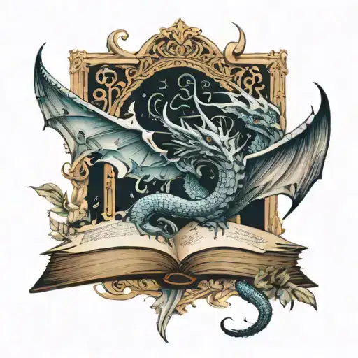 a dragon with wings made of pages of a book tattoo design idea
