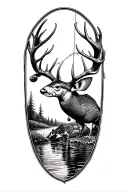 Sleeve tattoo. Fishing, shooting, hunting, outdoors, river, lakes, fly fishing, trout, pike, tench, pheasent, red deer,  tattoo design idea