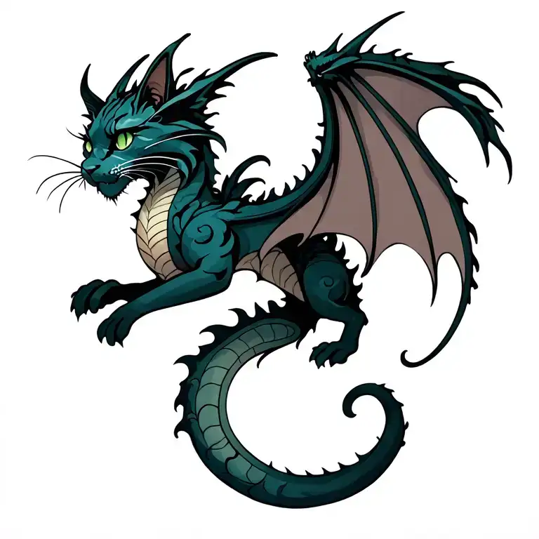 floating cat dragon tattoo design idea
