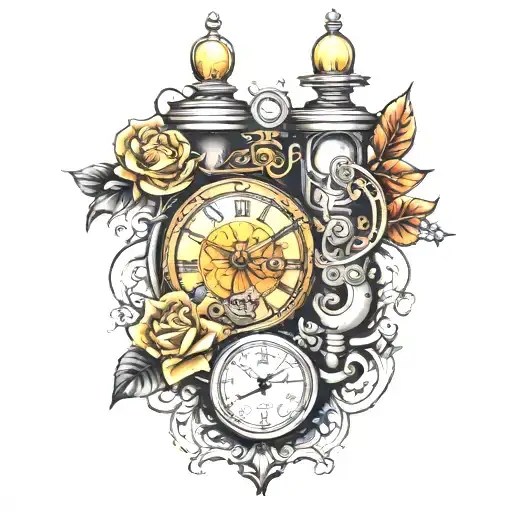 time pump surrounded tattoo design idea