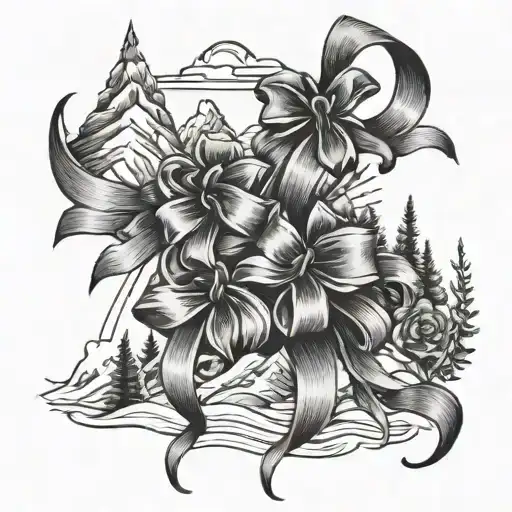 mountain snow and bows tattoo design idea