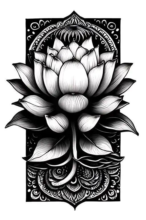 lotus flower mandala design incorporating symbols tattoo design idea