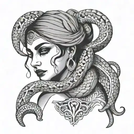 palestinian woman with snake coiled snake wrapped tattoo design idea
