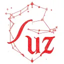 Tattoo template of the word "Luz" with small Taurus starry constellation behind the word , Formal bible script font, Red tattoo design idea