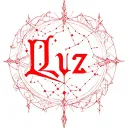 Tattoo template of the word "Luz" with small Taurus starry constellation behind the word , Formal bible script font, Red tattoo design idea