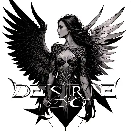"Desire and 69" Geometric style, i wanna include a a scene from lucifer series scene that protects chloe by wings of lucifer from bullet tattoo design idea