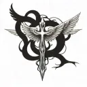 A tattoo design featuring a cross and angel wings intertwined, symbolizing the eternal struggle between good and evil tattoo design idea