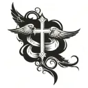 A tattoo design featuring a cross and angel wings intertwined, symbolizing the eternal struggle between good and evil tattoo design idea
